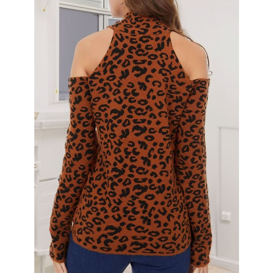 Leopard Cold-Shoulder Sweater