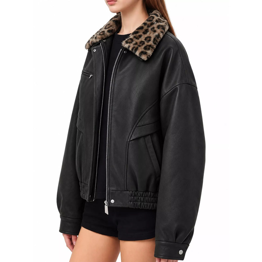 Leopard Collar Button Up Jacket Apparel and Accessories