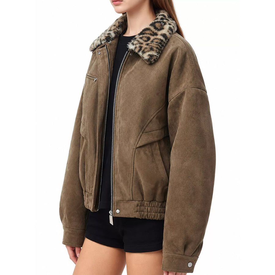 Leopard Collar Button Up Jacket Apparel and Accessories