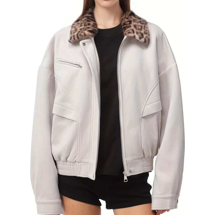 Leopard Collar Button Up Jacket Apparel and Accessories