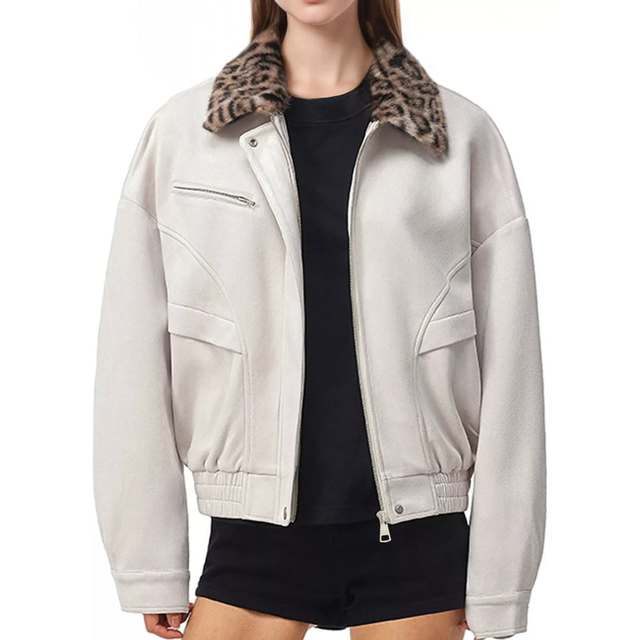Leopard Collar Button Up Jacket Apparel and Accessories