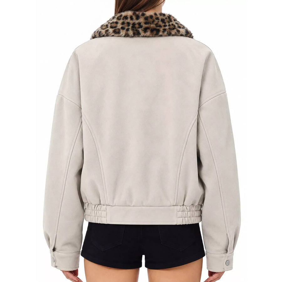 Leopard Collar Button Up Jacket Apparel and Accessories