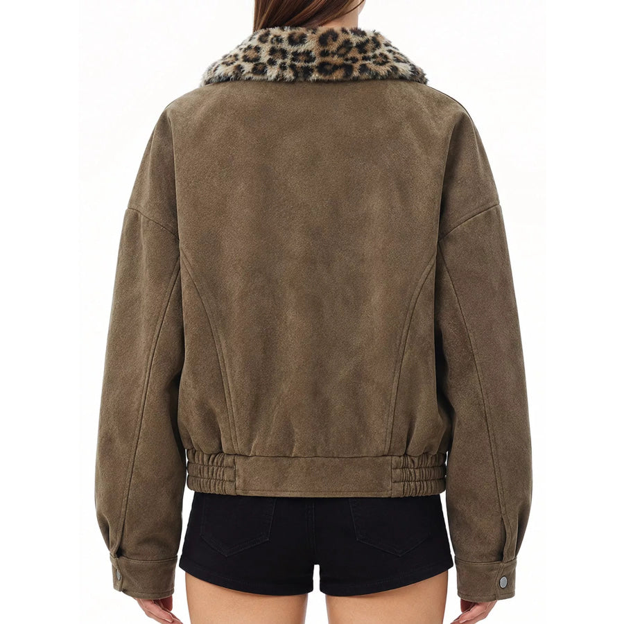 Leopard Collar Button Up Jacket Apparel and Accessories