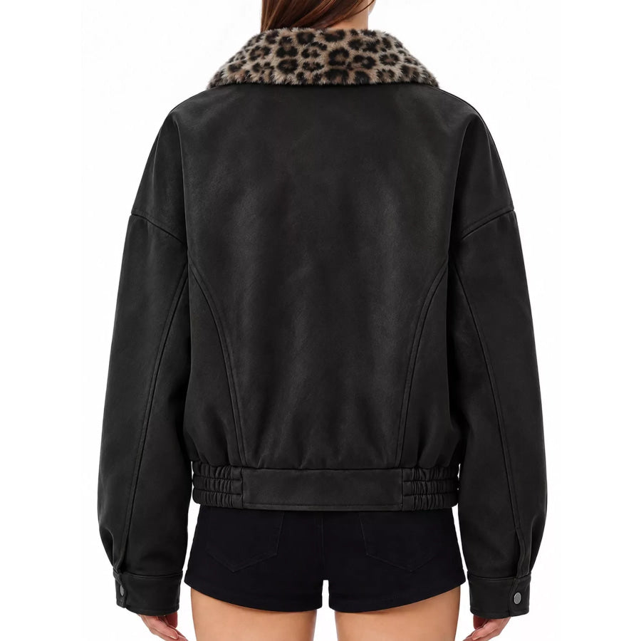 Leopard Collar Button Up Jacket Apparel and Accessories