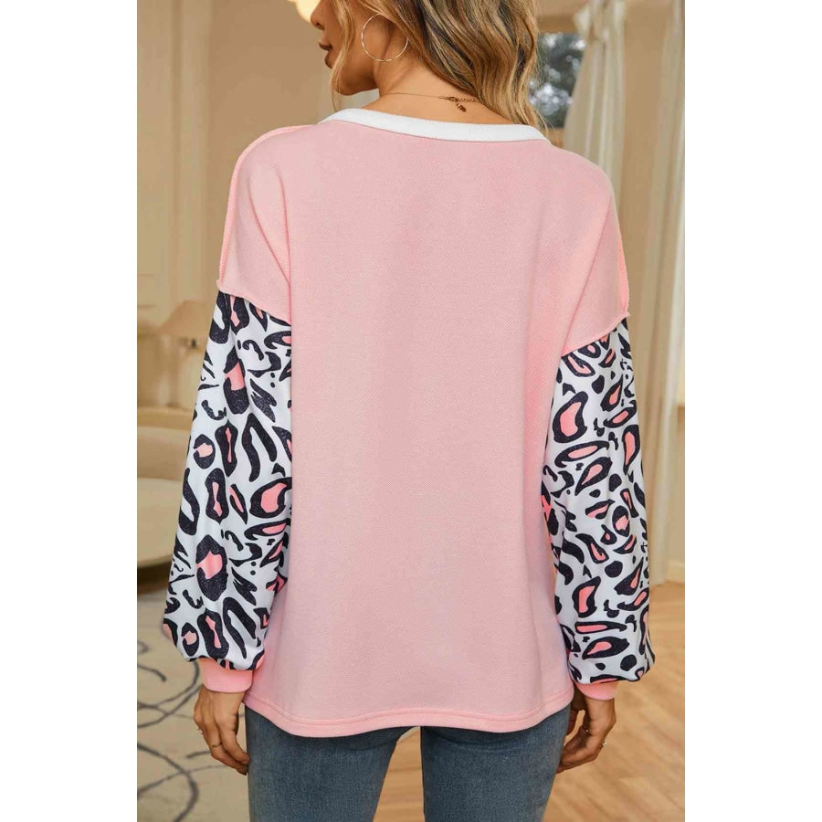 Leopard Color Block Buttoned Top