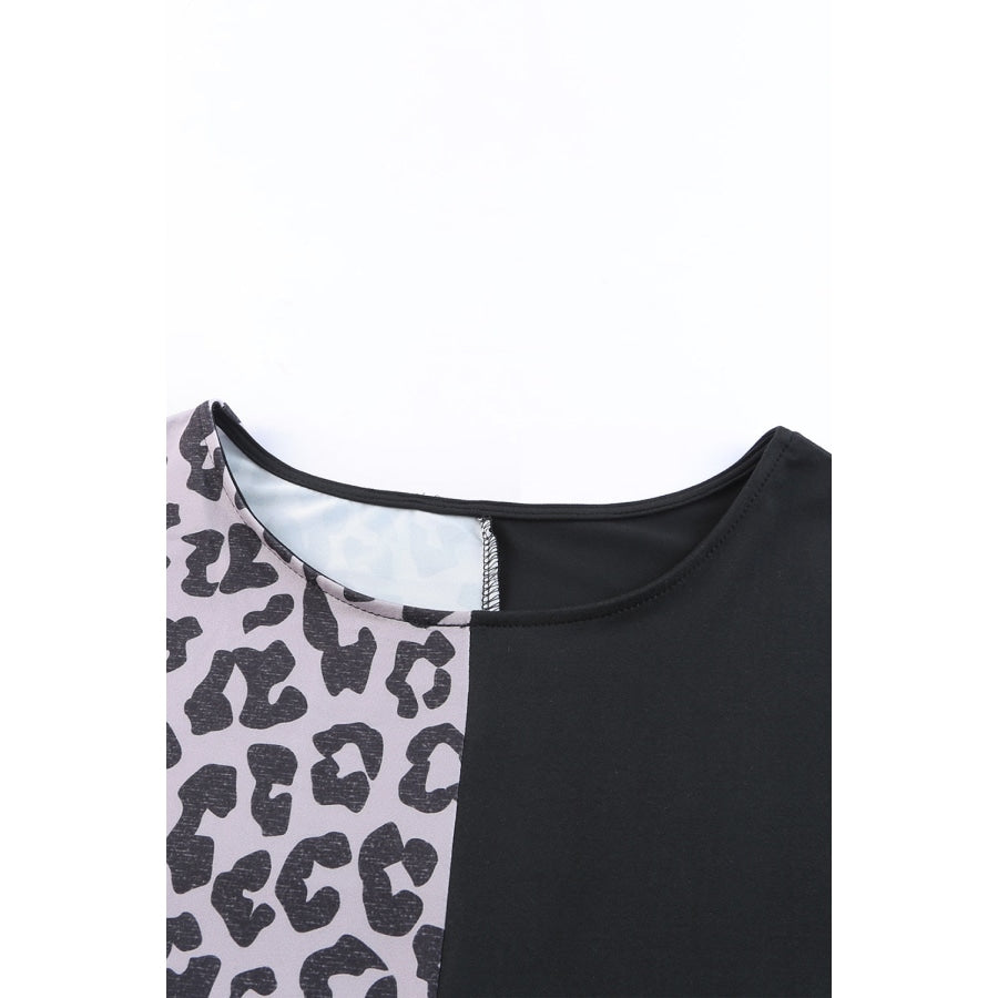 Leopard Color Block Split Dress