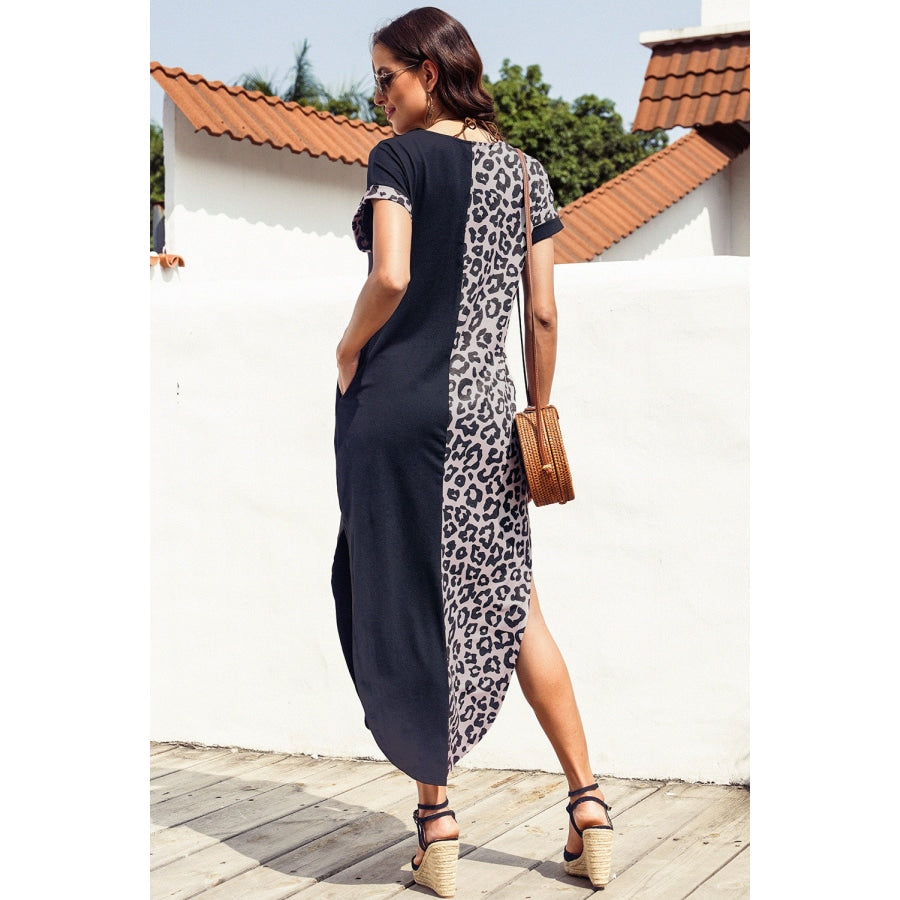 Leopard Color Block Split Dress