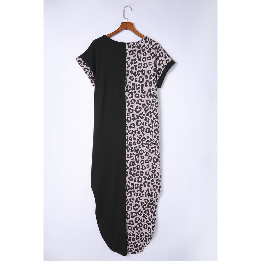 Leopard Color Block Split Dress