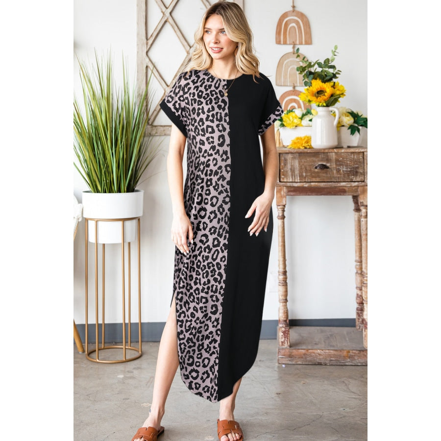 Leopard Color Block Split Dress