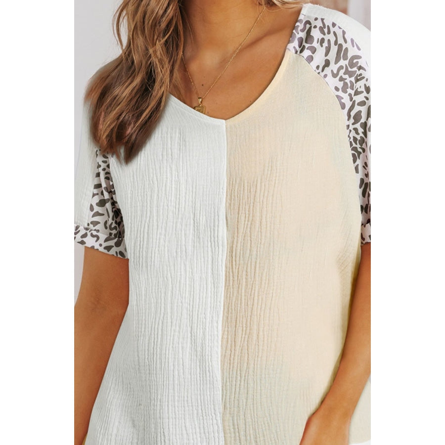 Leopard Color Block V-Neck Top