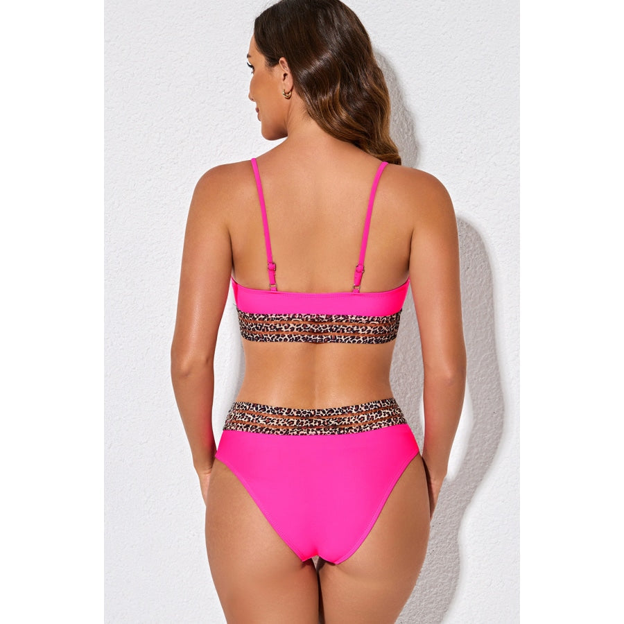 Leopard Contrast Bikini Set Hot Pink / XS