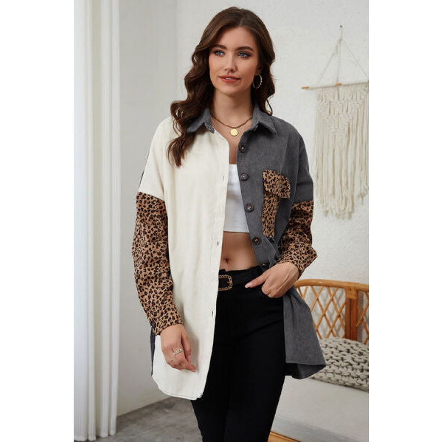 Leopard Contrast Button Up Jacket Leopard / S Clothing