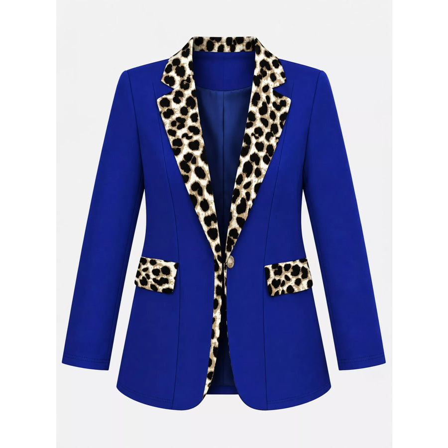 Leopard Contrast Lapel Blazer Apparel and Accessories
