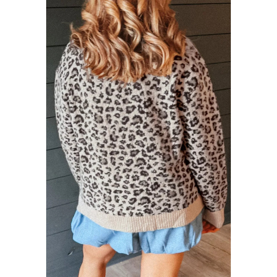 Leopard Crew Neck Sweater Brown / S Apparel and Accessories