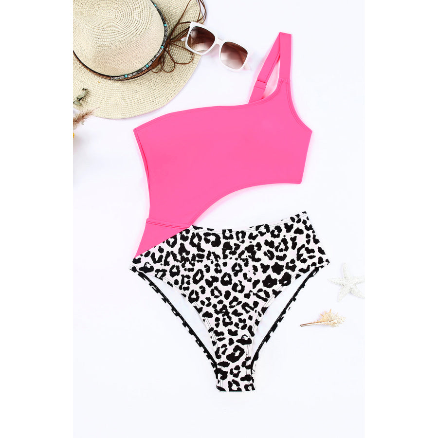 Leopard Cutout One-Shoulder One-Piece Swimsuit