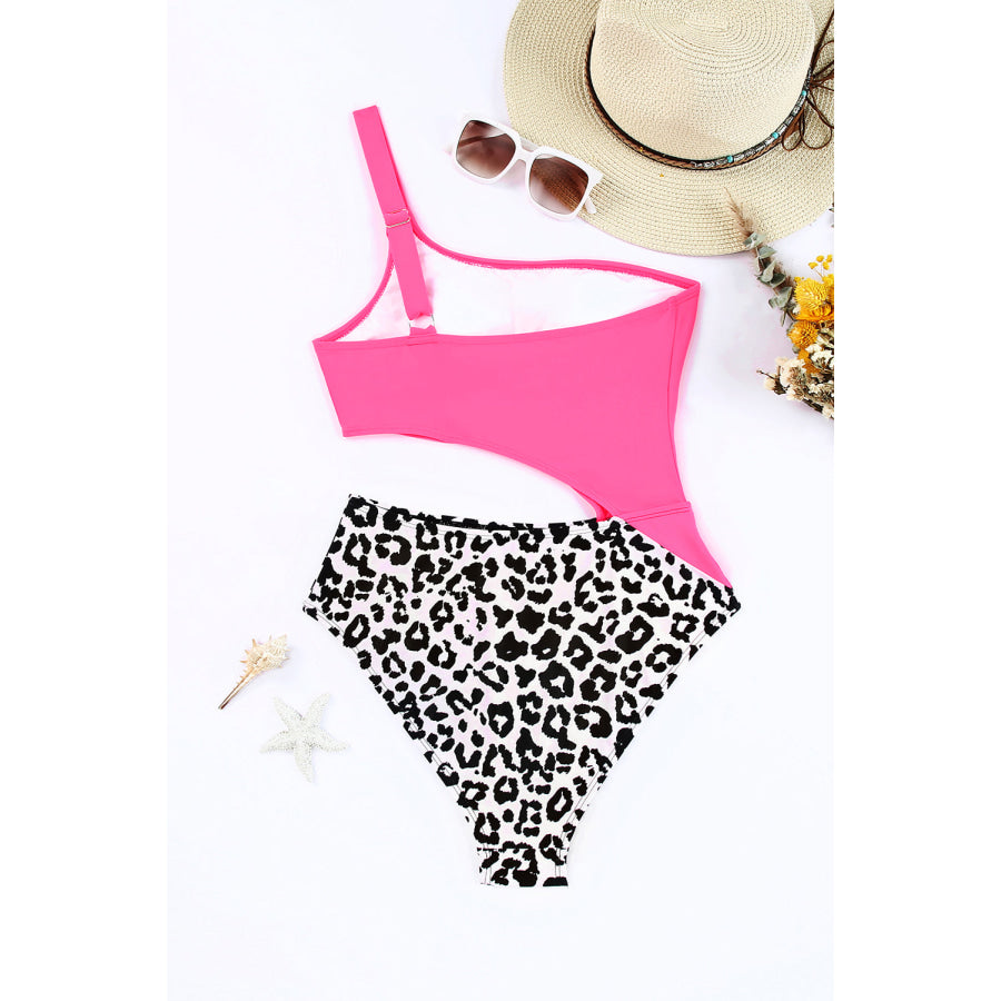 Leopard Cutout One-Shoulder One-Piece Swimsuit