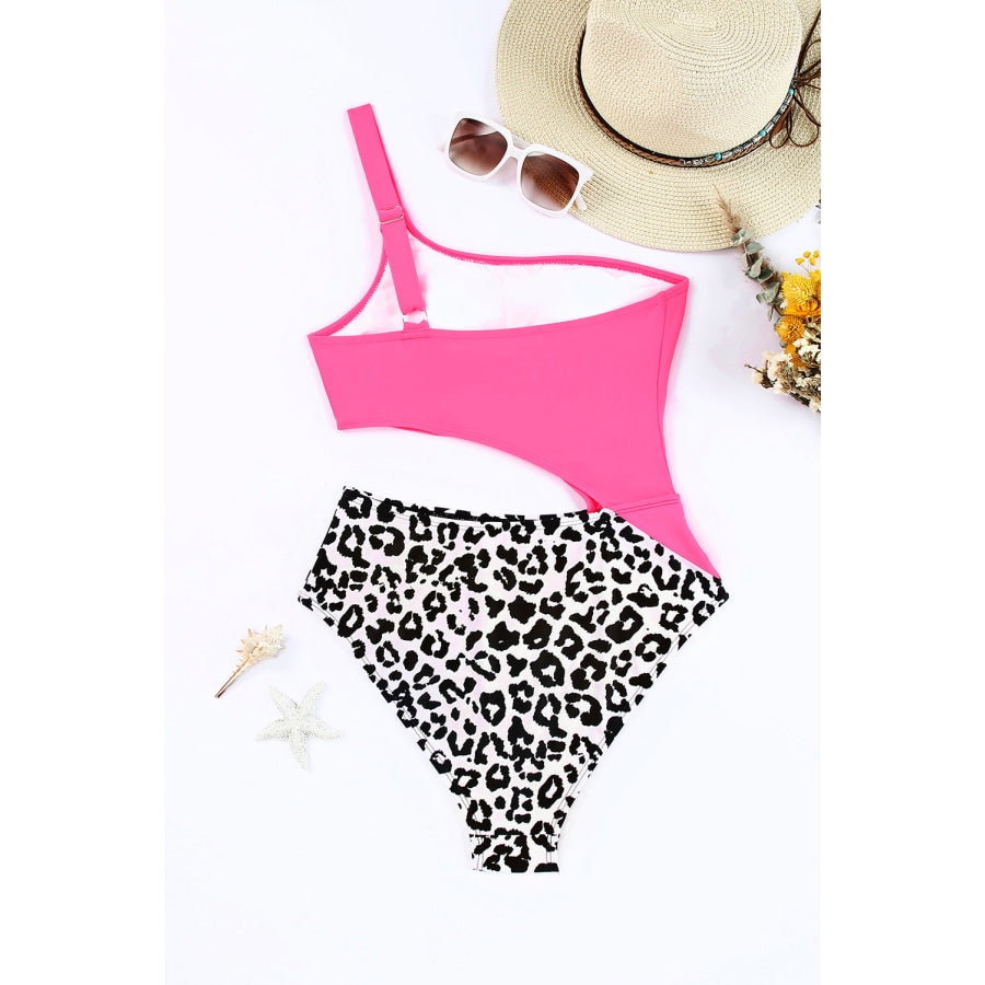 Leopard Cutout One-Shoulder One-Piece Swimsuit