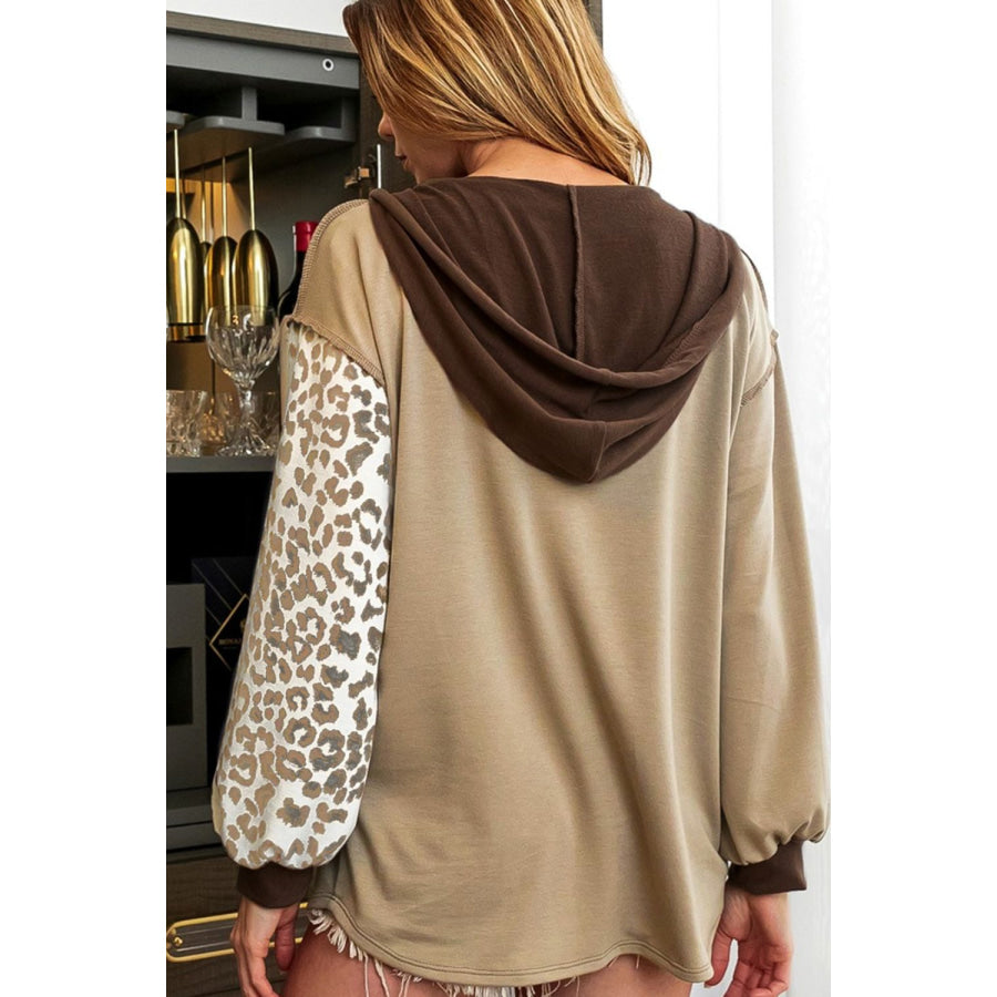 Leopard Drawstring Chest Pocket Hoodie Apparel and Accessories