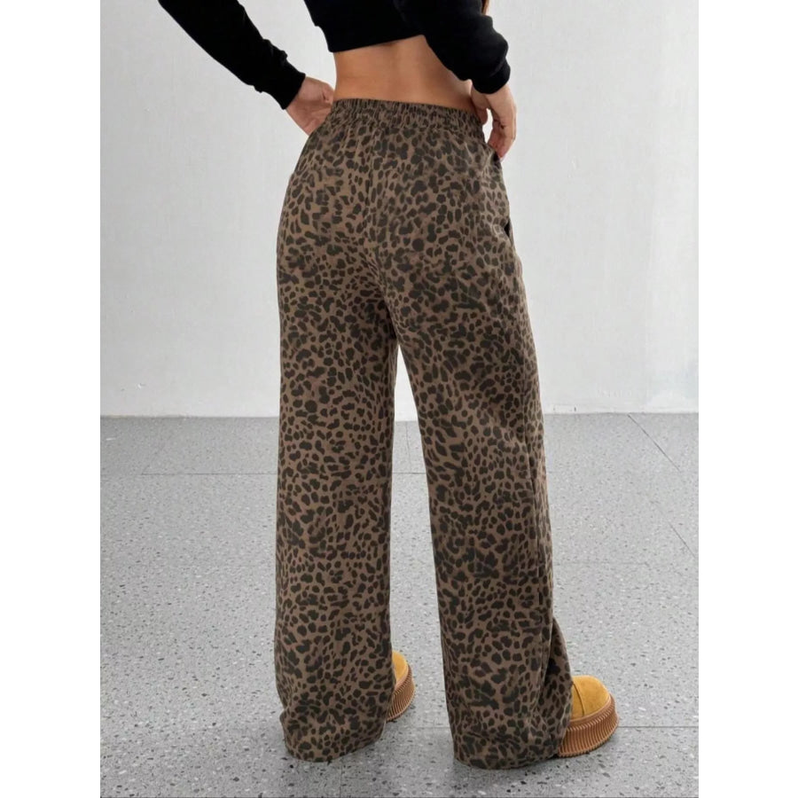 Leopard Drawstring Wide Leg Pants Apparel and Accessories