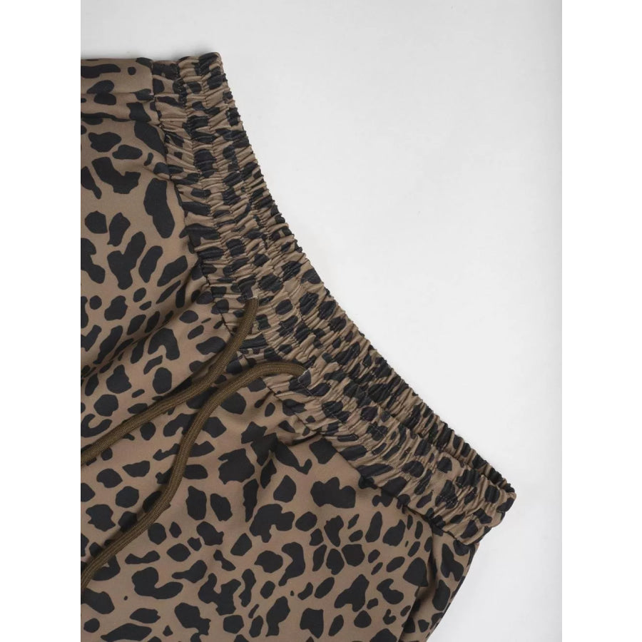 Leopard Drawstring Wide Leg Pants Apparel and Accessories