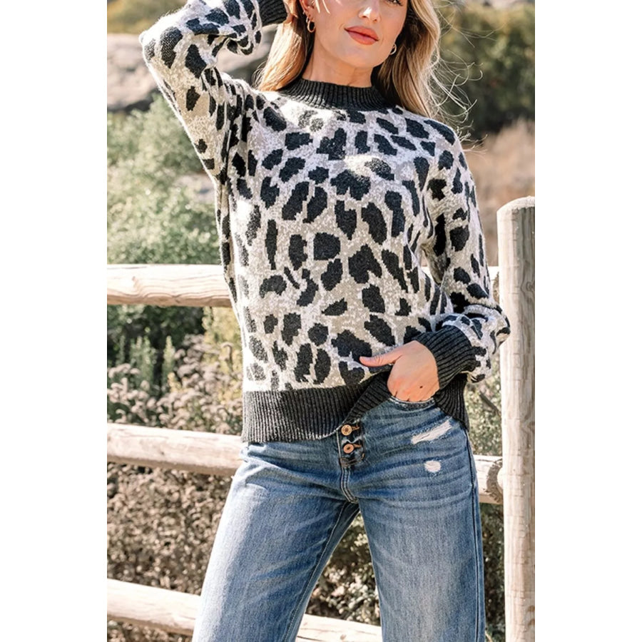 Leopard Drop Shoulder Baggy Sweater Apparel and Accessories
