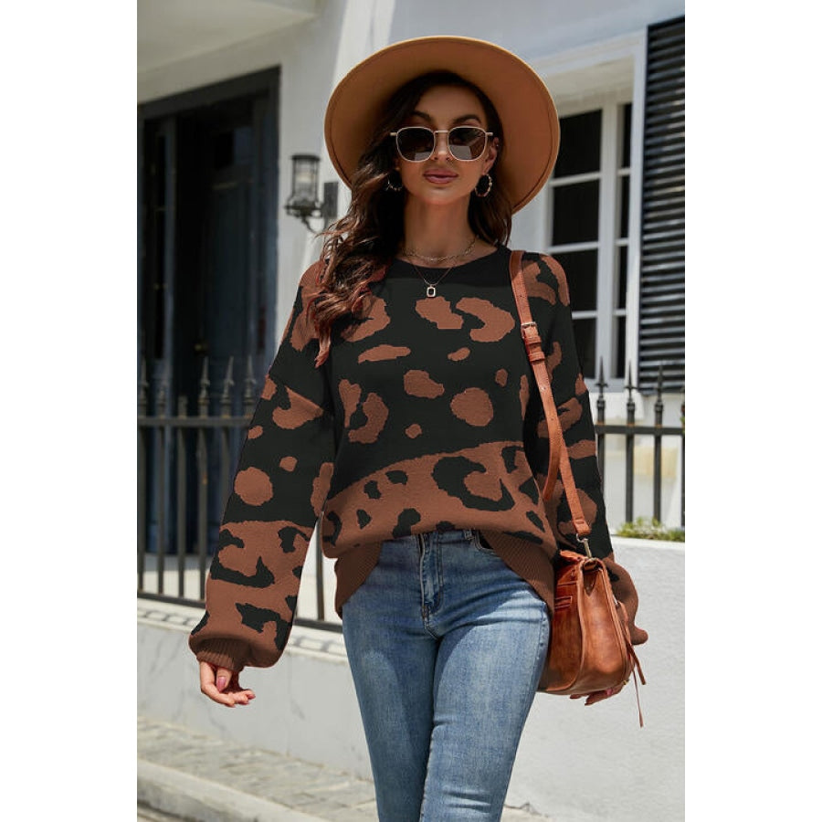 Leopard Drop Shoulder Sweater Caramel / S