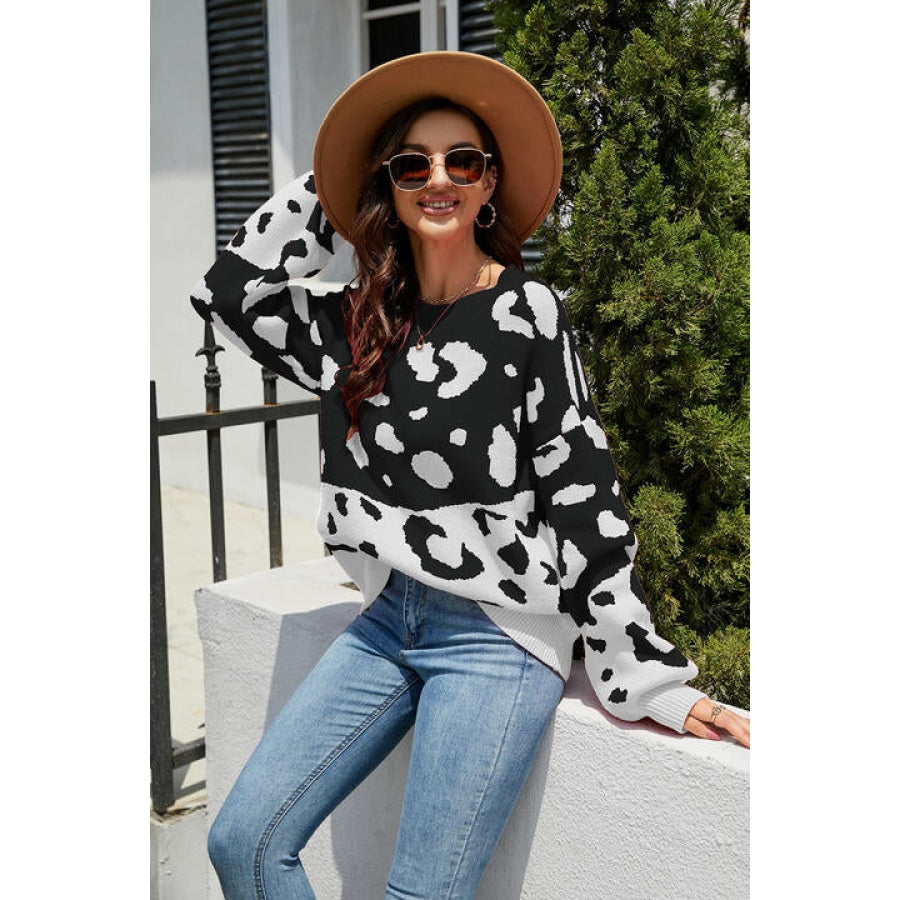 Leopard Drop Shoulder Sweater