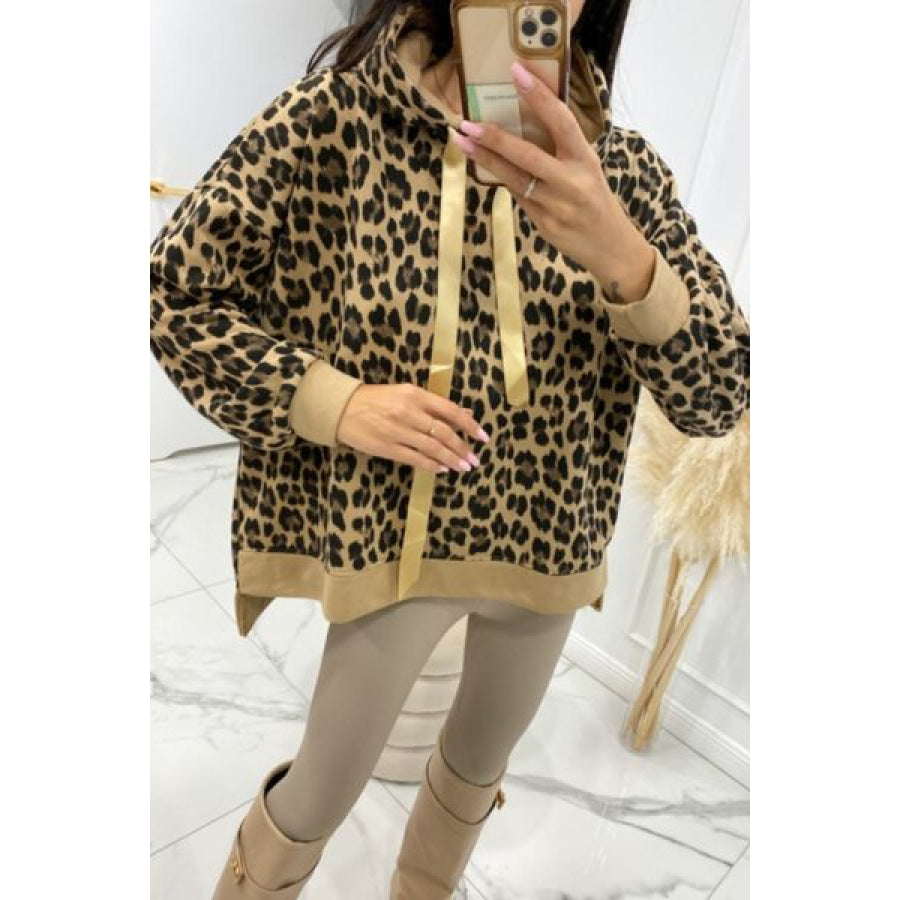 Leopard Dropped Shoulder Hoodie Camel / S Apparel and Accessories