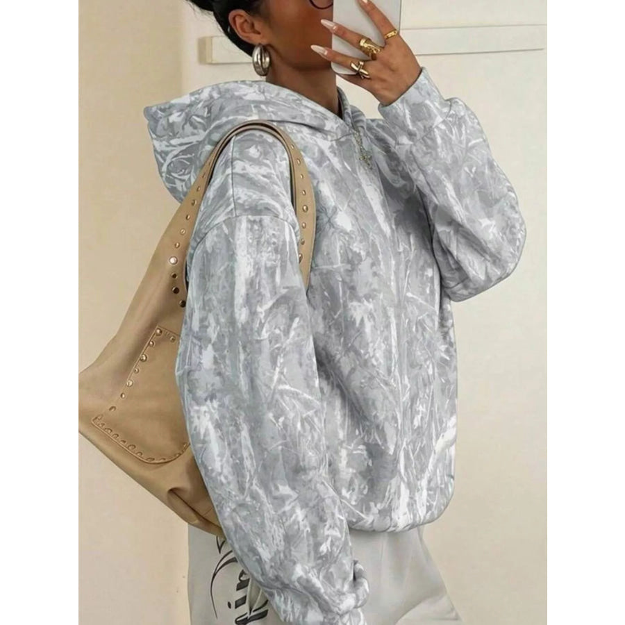 Leopard Dropped Shoulder Hoodie Gray / S Apparel and Accessories