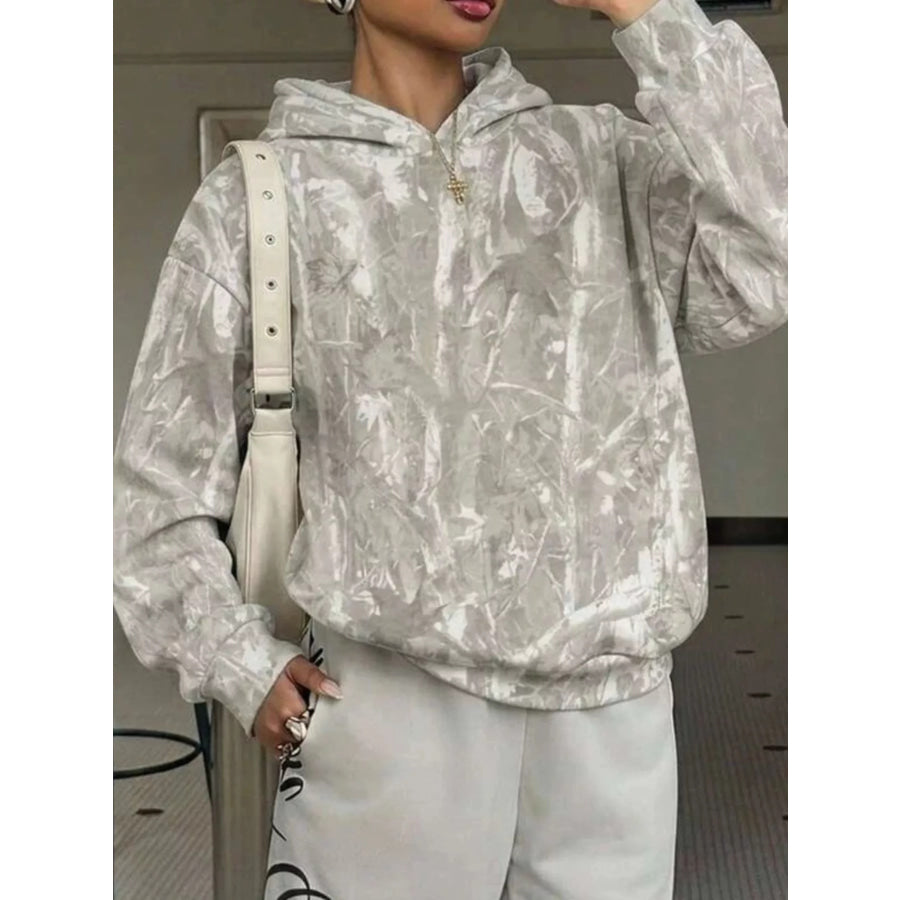 Leopard Dropped Shoulder Hoodie Khaki / S Apparel and Accessories