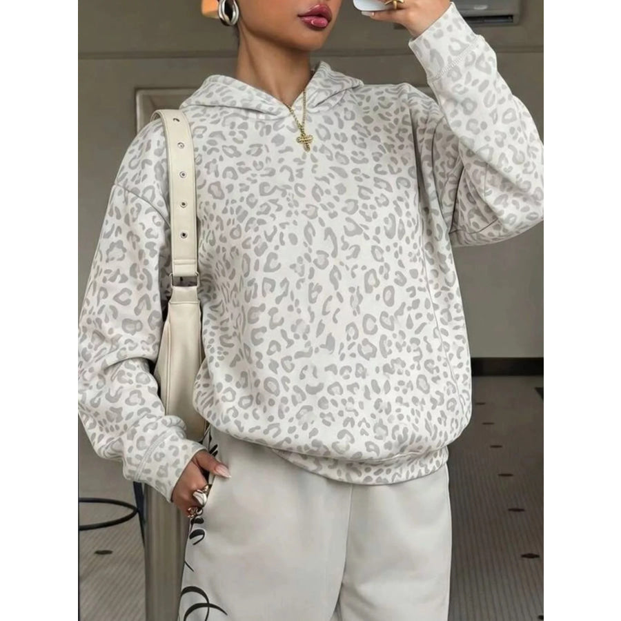 Leopard Dropped Shoulder Hoodie Leopard / S Apparel and Accessories