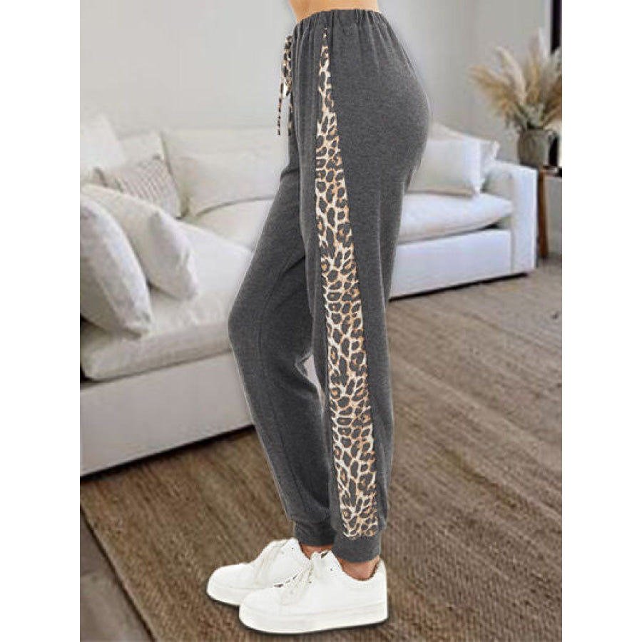 Leopard Elastic Waist Pants Charcoal / S Apparel and Accessories