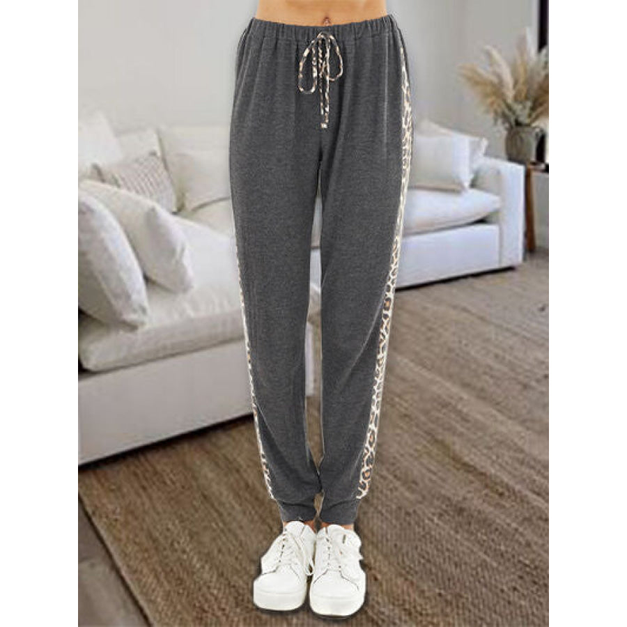 Leopard Elastic Waist Pants Charcoal / S Apparel and Accessories