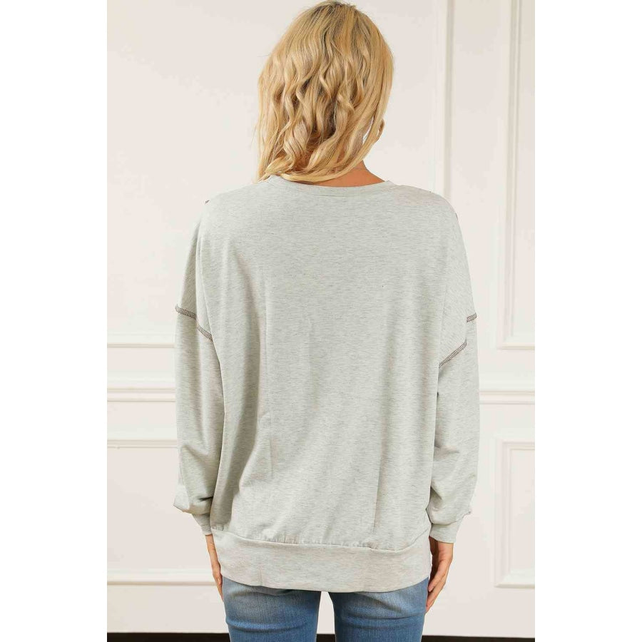 Leopard Exposed Seams Round Neck Sweatshirt