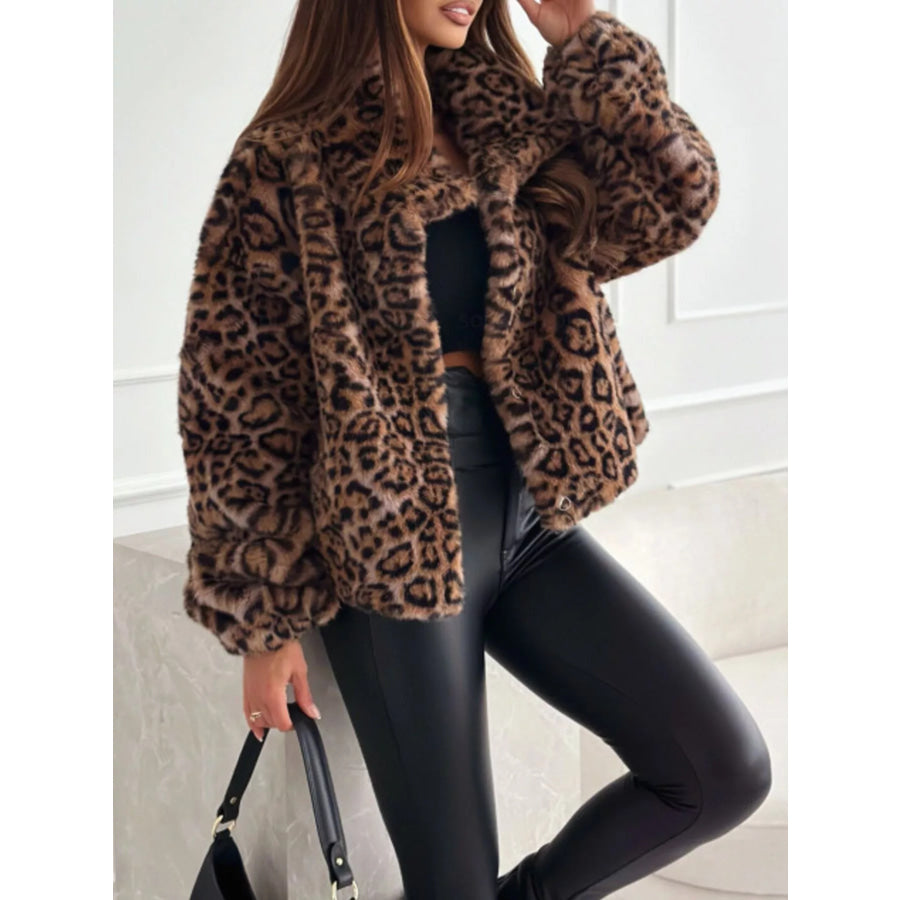 Leopard Faux Fur Cropped Jacket Apparel and Accessories