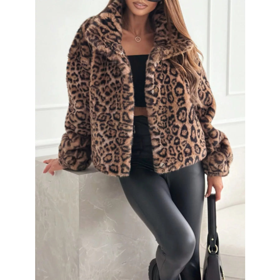 Leopard Faux Fur Cropped Jacket Apparel and Accessories