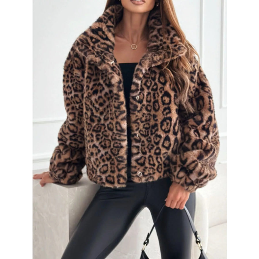 Leopard Faux Fur Cropped Jacket Apparel and Accessories
