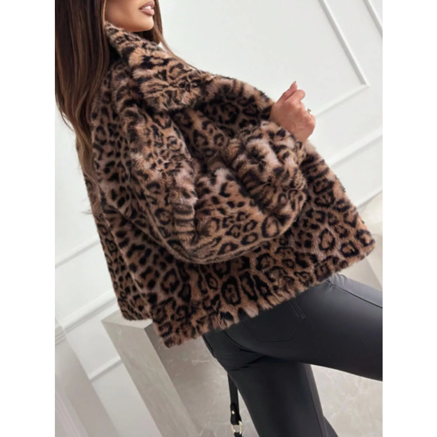 Leopard Faux Fur Cropped Jacket Apparel and Accessories