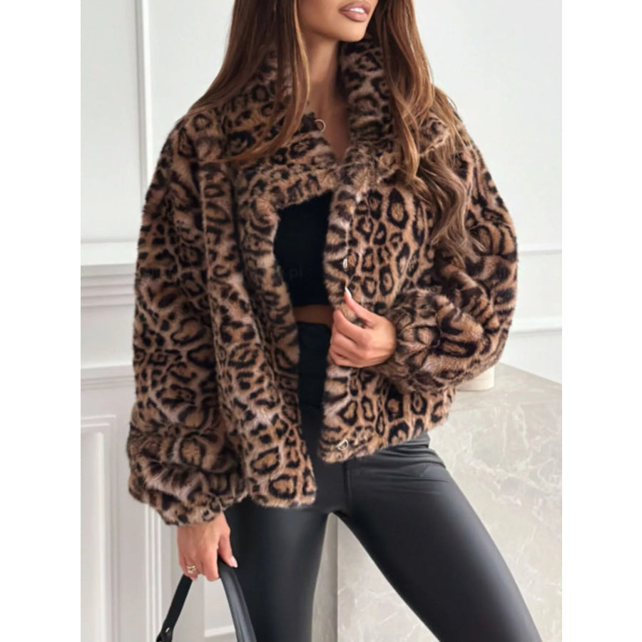 Leopard Faux Fur Cropped Jacket Leopard Print / S Apparel and Accessories
