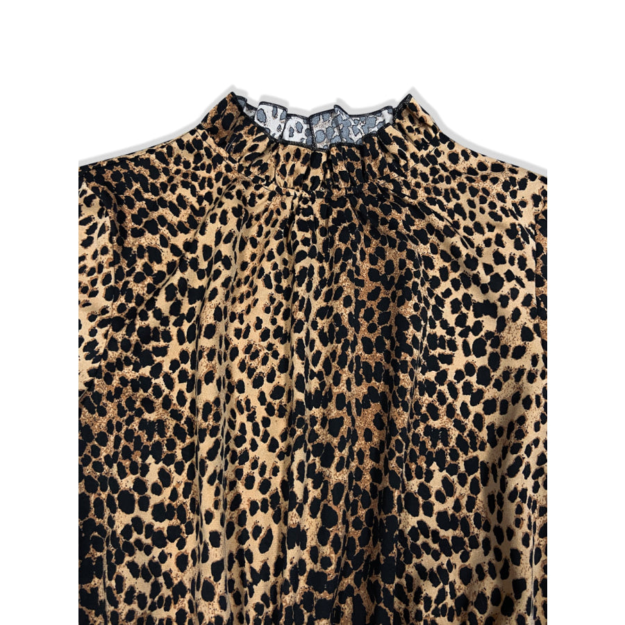 Leopard Flounce Sleeve Wide Leg Jumpsuit Apparel and Accessories