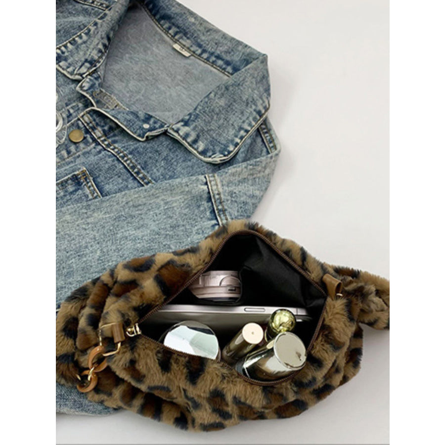 Leopard Fluff Shoulder Bag Apparel and Accessories