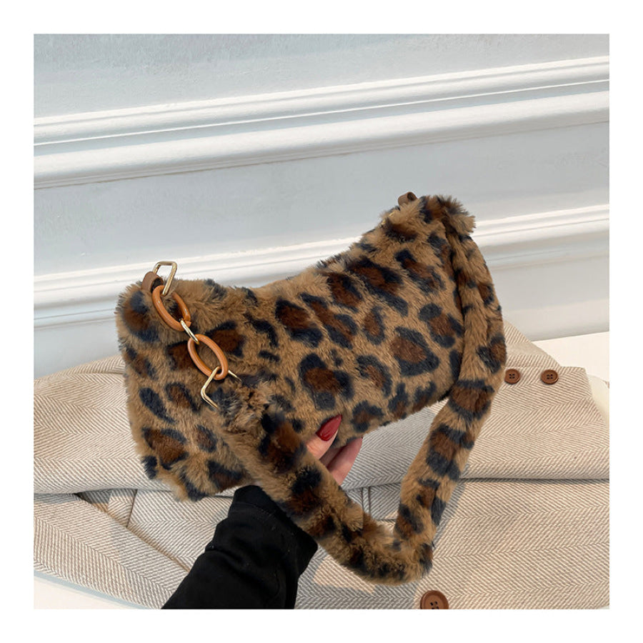 Leopard Fluff Shoulder Bag Apparel and Accessories