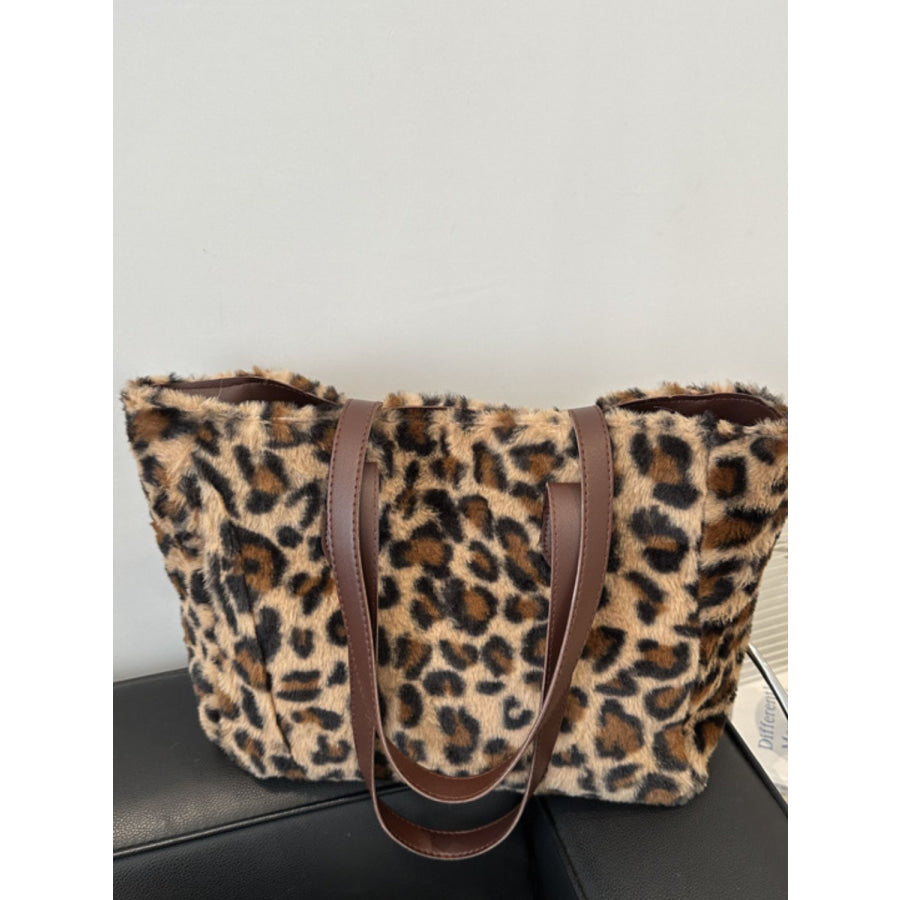 Leopard Fluff Tote Bag Camel / One Size Apparel and Accessories