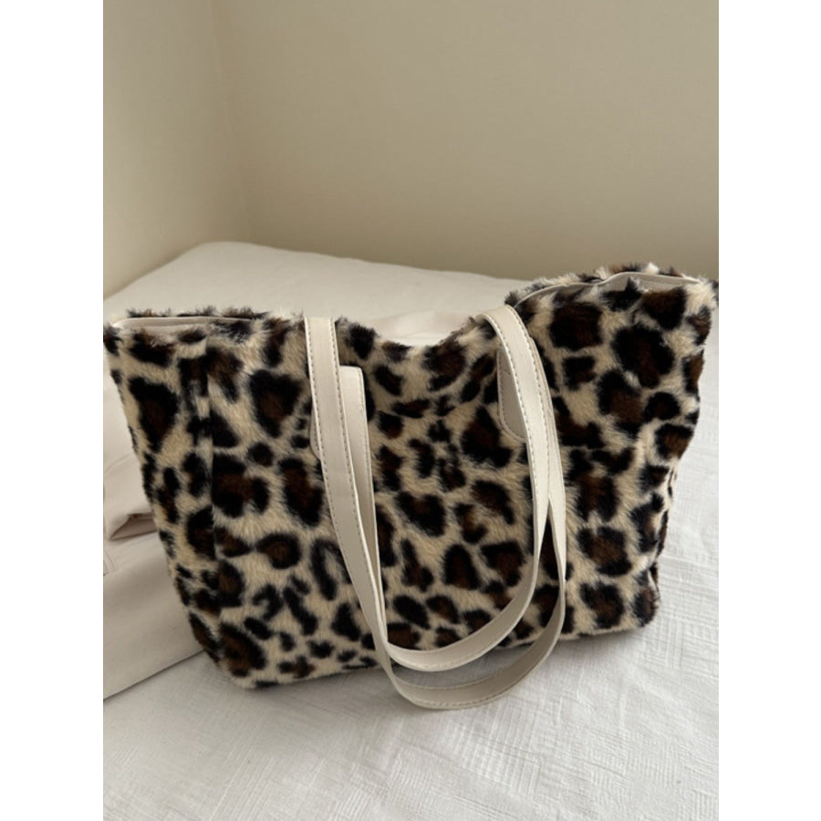 Leopard Fluff Tote Bag Ivory / One Size Apparel and Accessories