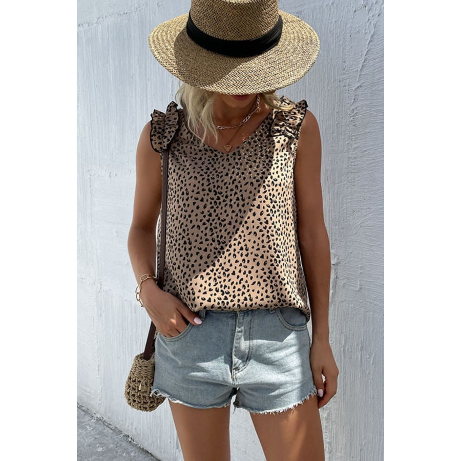 Leopard Frill Trim V-Neck Tank