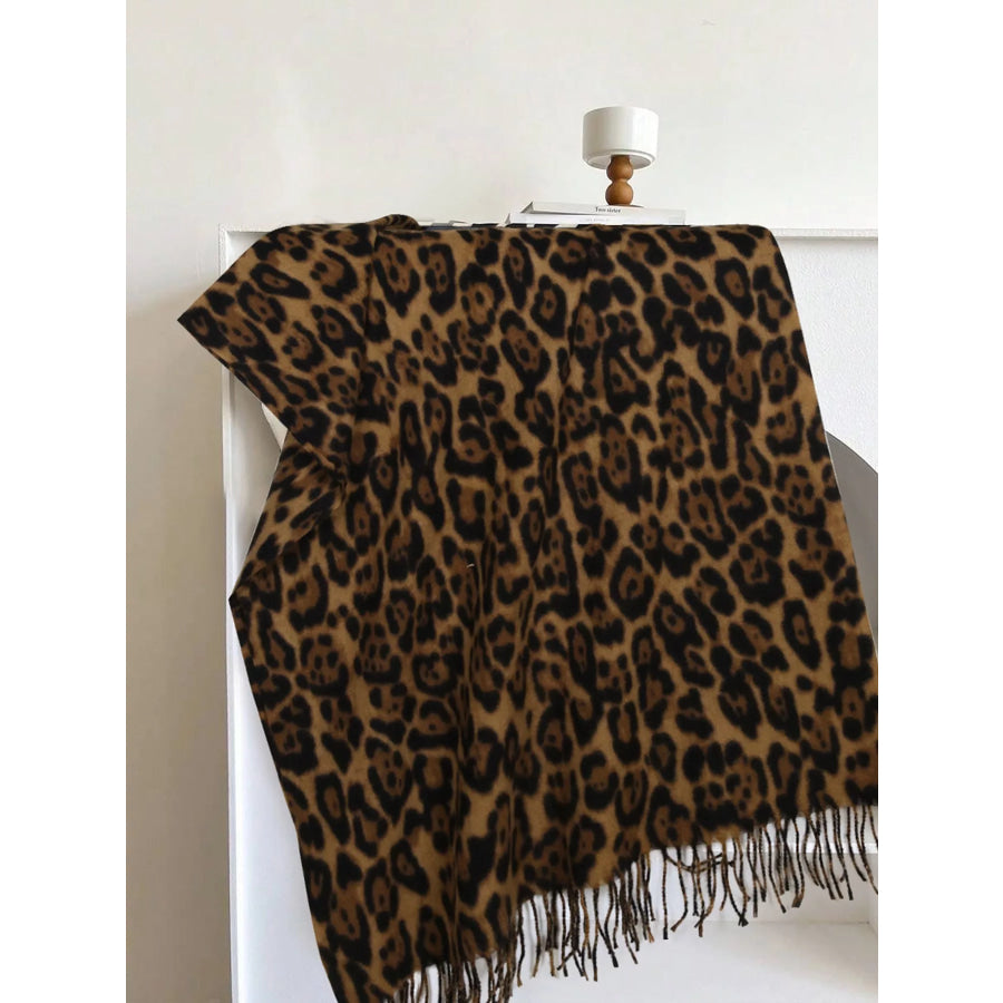 Leopard Fringe Scarf Apparel and Accessories