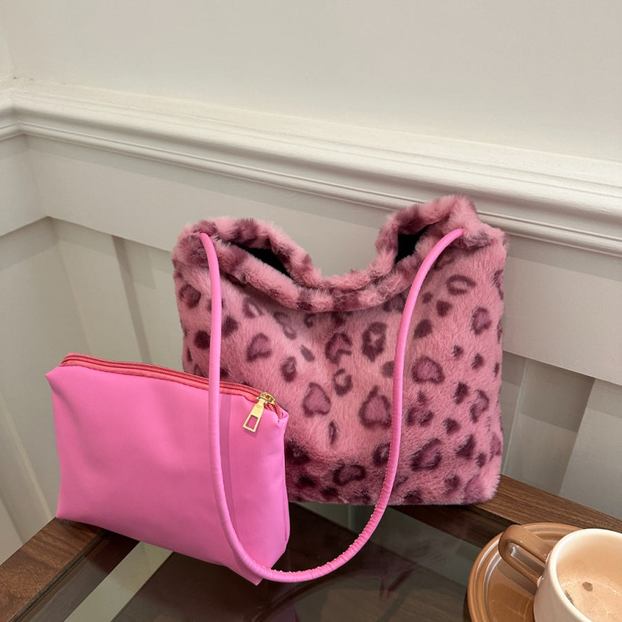 Leopard Furry Shoulder Bag Apparel and Accessories