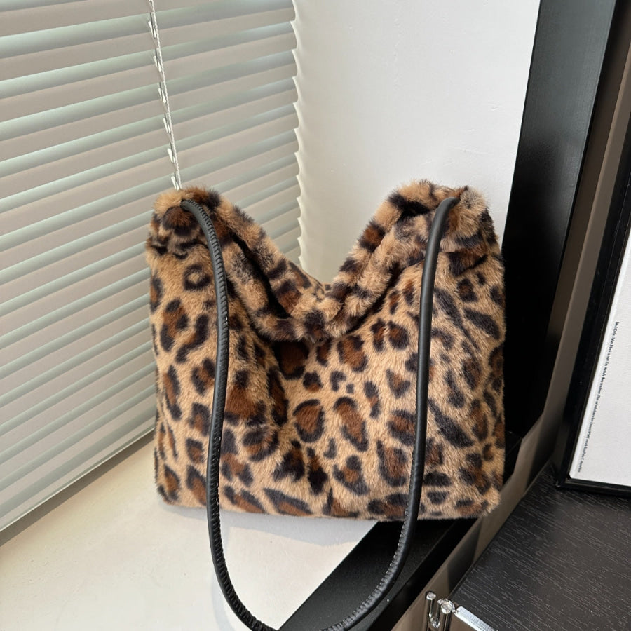 Leopard Furry Shoulder Bag Brown / One Size Apparel and Accessories