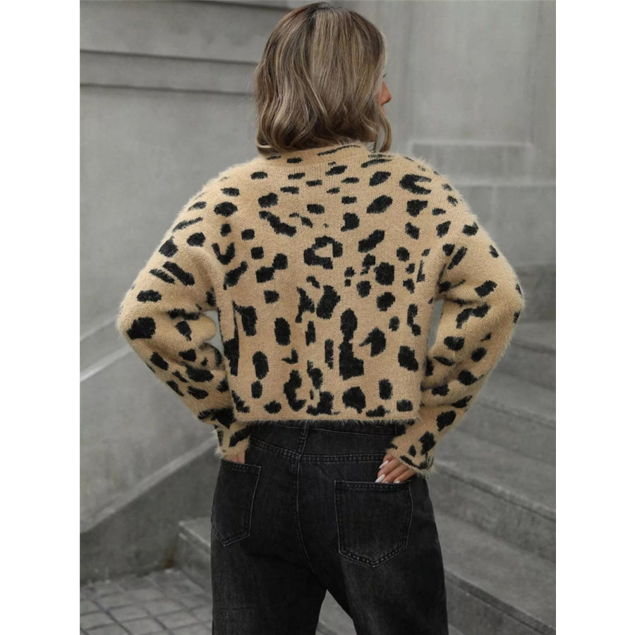 Leopard Fuzzy Knit Cropped Sweater Apparel and Accessories