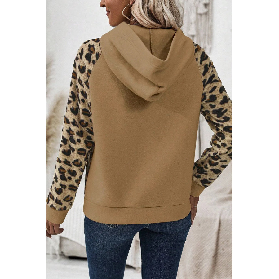 Leopard Half Button Long Sleeve Hoodie Apparel and Accessories